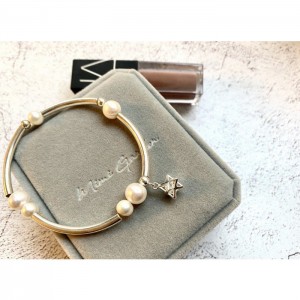 淡水珍珠配925銀立體六芒星閃球軟手鈪 - Freshwater pearls 925 silver tubes bracelet #10018