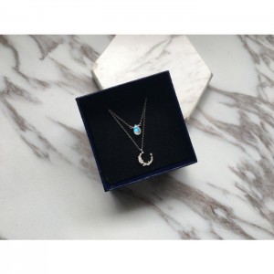 微鑲不規則月亮, 月亮石頸鏈套裝 (兩件套) - Micro Inlay Zircon moon charm with moonstone necklace set (set of two) #10007