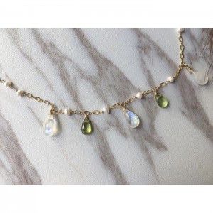 14K注金月亮石配橄欖石手鏈 - 14k gold filled moonstone and Olivine bracelet #10013