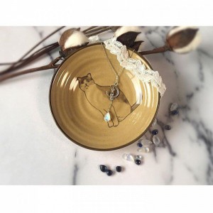 月亮石月芽貓頸鏈 - Moonstone with kitten in new moon necklace #10026