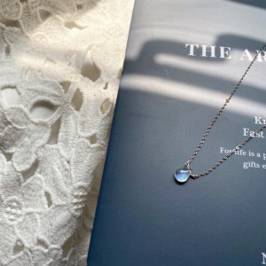 月亮石梨形水滴許願頸鏈 - pear shape moonstone wishing necklace (Grade A-C) #10002