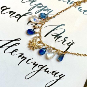 14k注金月亮石配藍晶石水滴雪花兩用鏈 （手鏈⁣頸鏈）moonstone & kyanite 2 way jewelry (bracelet ⁣/necklace) #10034